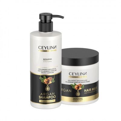 Набор косметики для ухода за волосами CEYLINN с аргановым маслом 2х500 мл (шампунь, маска)