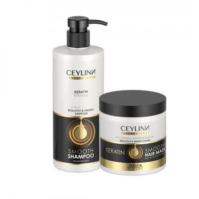 Набор косметики для ухода за волосами CEYLINN с кератином 2х500 мл (шампунь, маска)