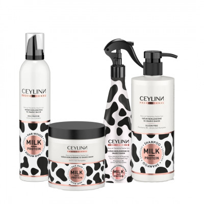 Набор косметики для ухода за волосами CEYLINN с молочными протеинами (спрей, мусс, шампунь, маска)