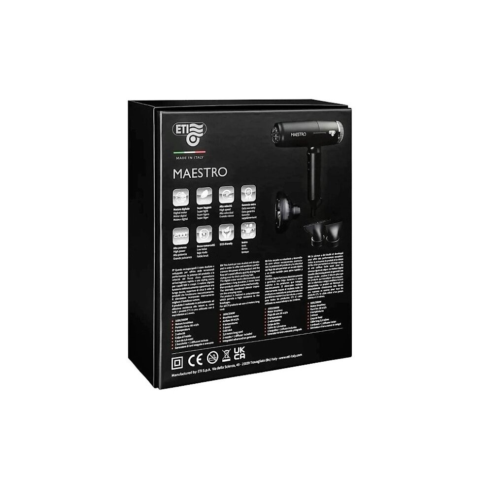 Фен ETI Maestro IONIC 1650/2000 ватт, черный