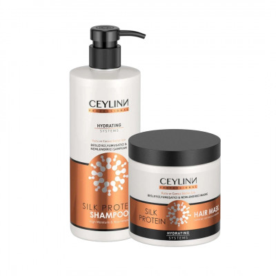 Набор косметики для ухода за волосами CEYLINN с протеинами шелка 2х500 мл (шампунь, маска)