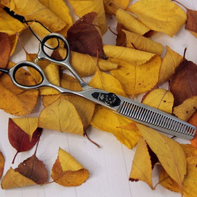 Ножницы Feitun филировочные  6", 32 зуба, съемный упор, черный  выпуклый винт