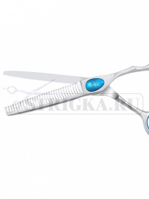 Ножницы Feitun филировочные 7", 30 изогнутых зубцов, упор, синий винт