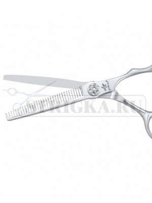 Ножницы Feitun филировочные 7", 32 прямых зубца, упор, винт "цветочек"