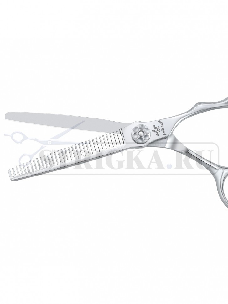 Ножницы Feitun филировочные 7", 32 прямых зубца, упор, винт "цветочек"