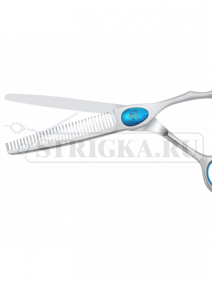 Ножницы Feitun филировочные 7", 32 прямых зубца, упор, синий винт